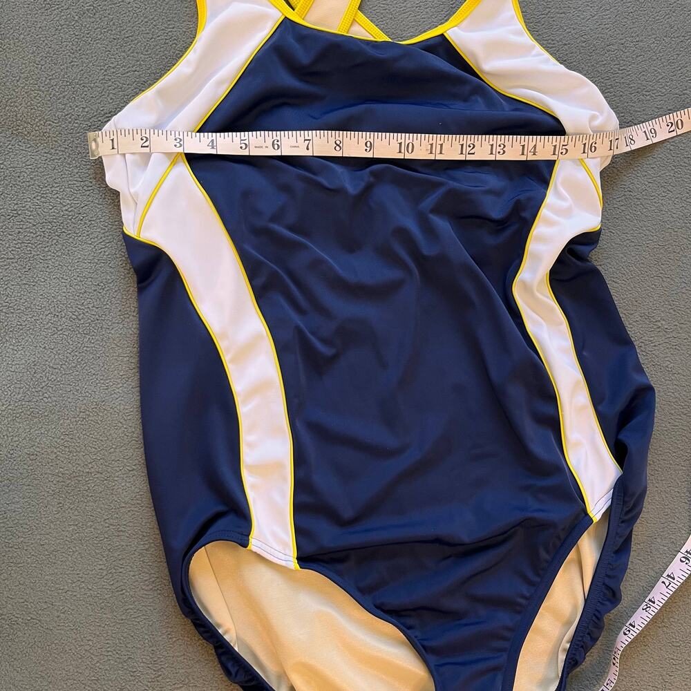 Lands' End Swimsuit Womens Size 16 Navy Blue White One Piece Bathing Suit Beach - Picture 2 of 7